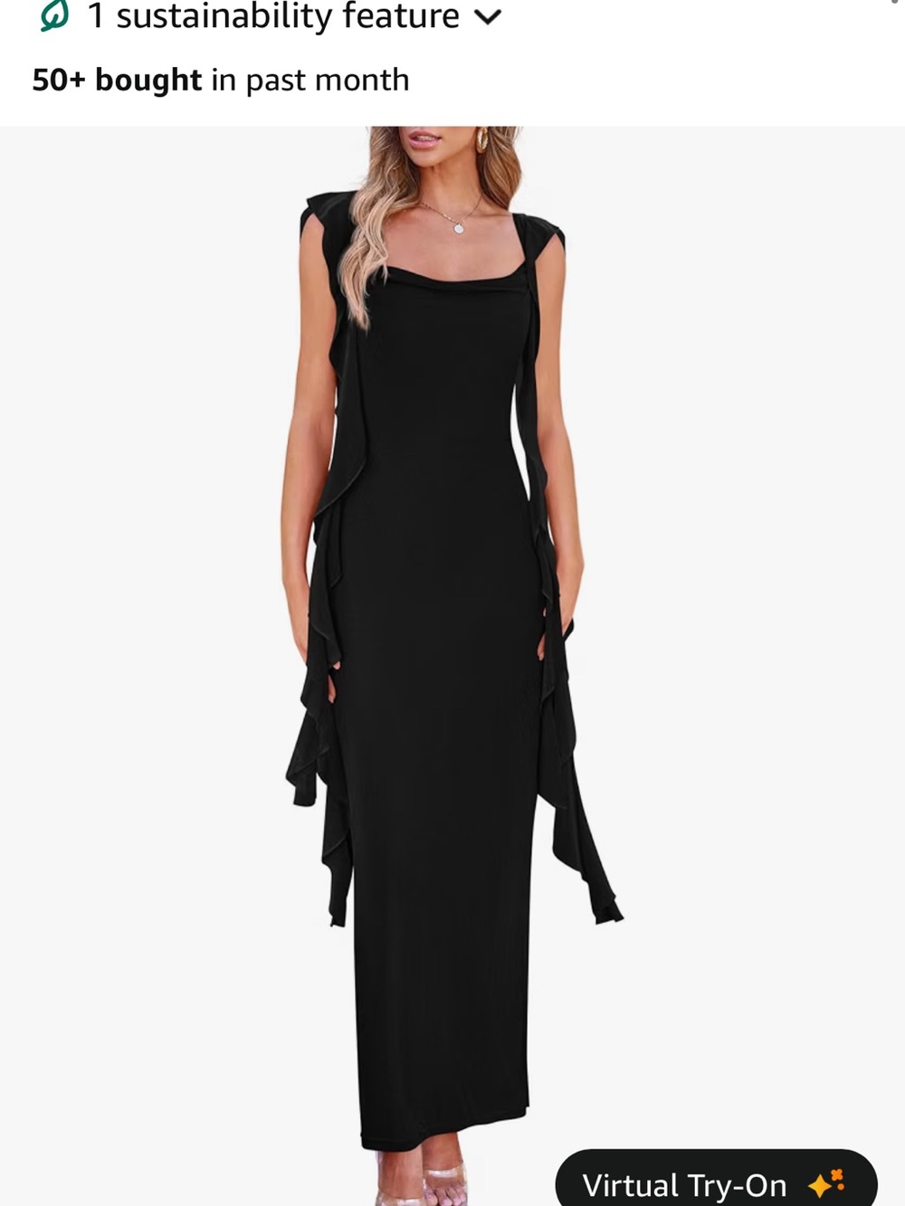 Women's Black Sleeveless Ruffle Column Dress
